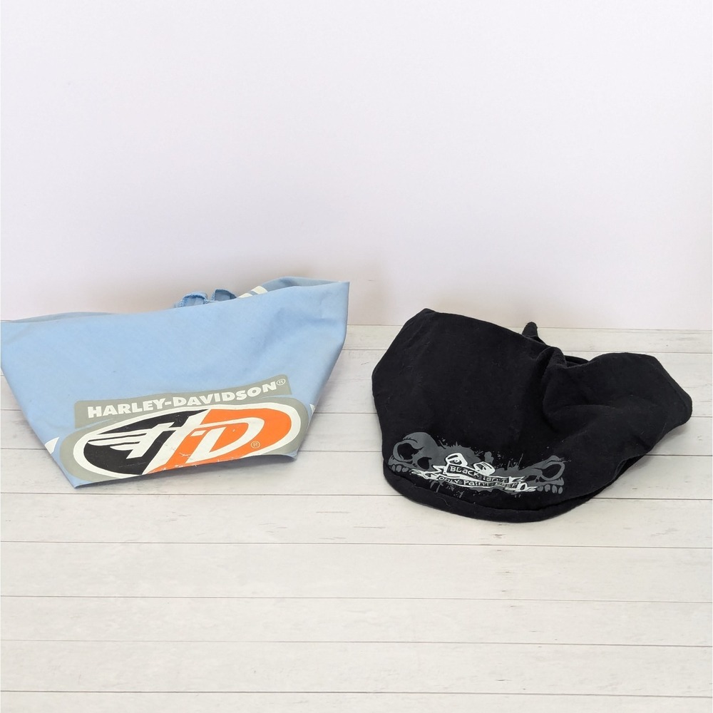 Harley Davidson Logo Bandana Head Wrap Skull Cap Biker Light Blue Black Lot Of 2 - Picture 2 of 14